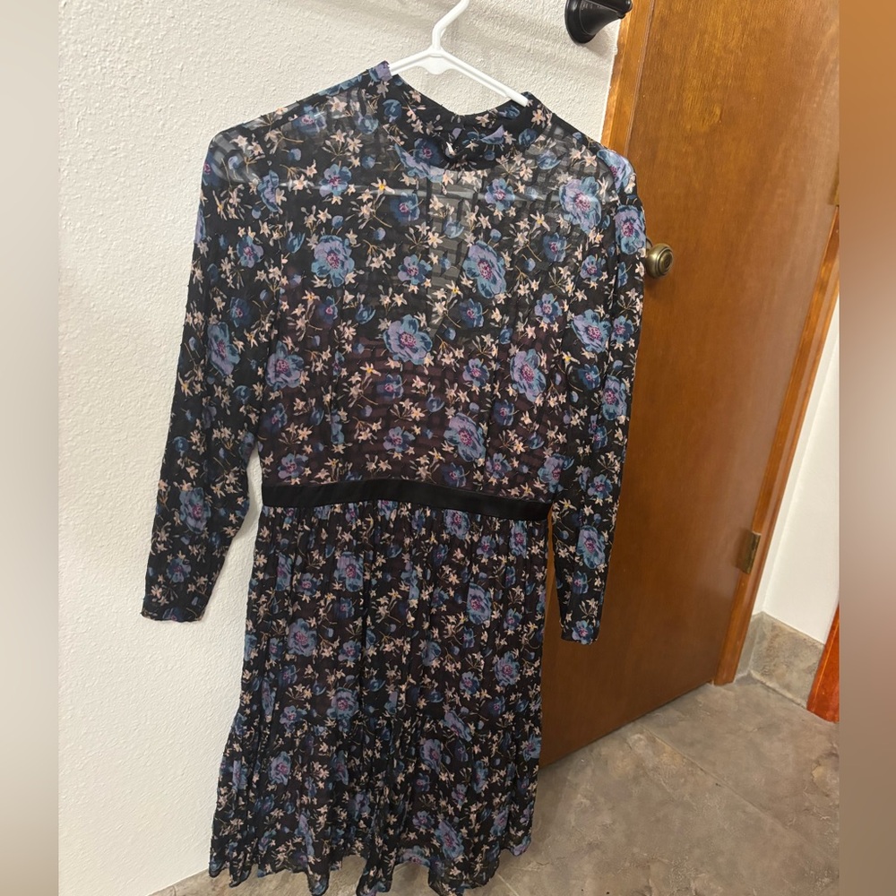 Rebecca Taylor Black and Blue Floral Dress